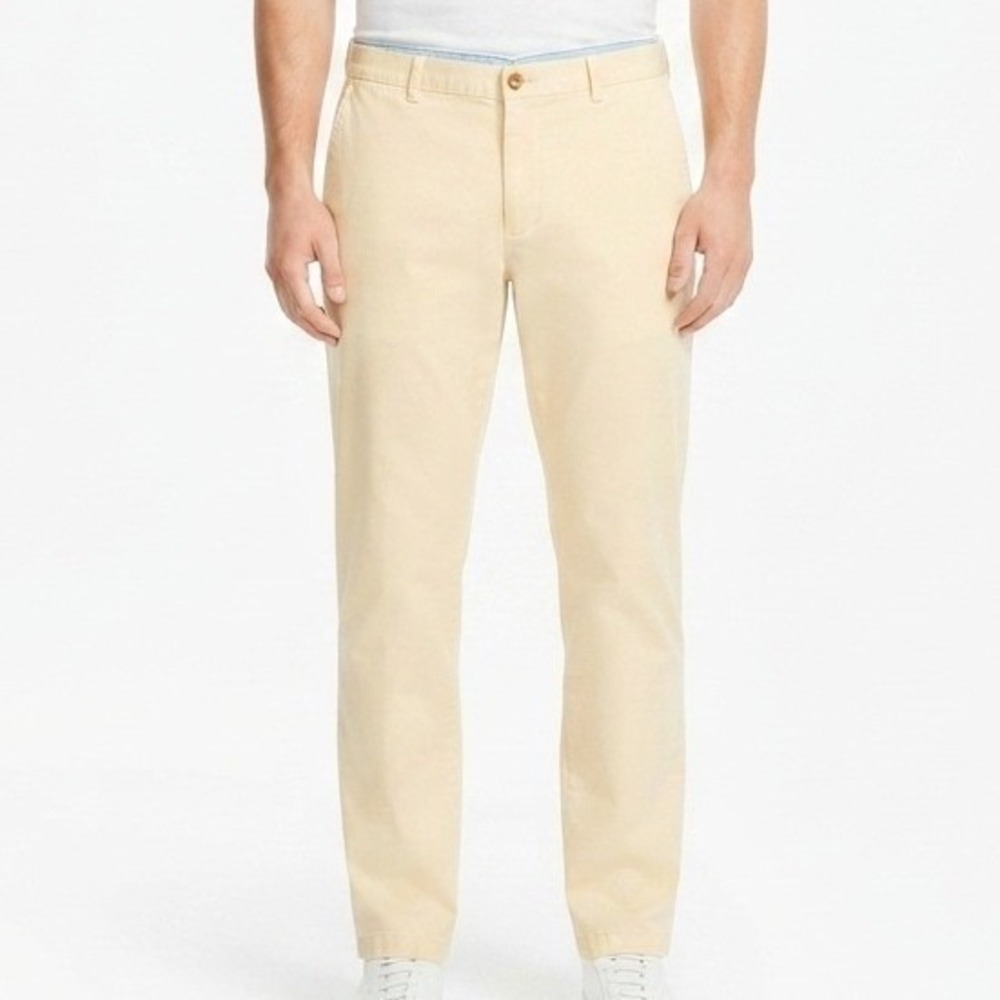 IZOD Straight Fit Pants Mens 38x32 Yellow Cream Chino Cotton Casual Trousers